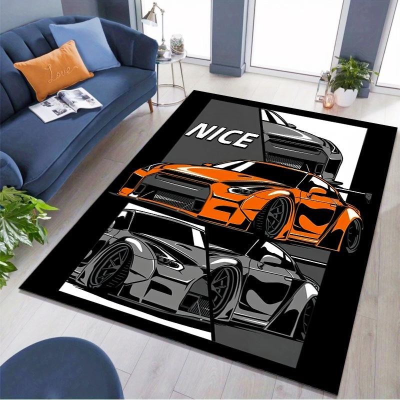 Two Sport Super Car Comic Pop Art Print Area Rug Non‑Slip Rectangular Floor Mat Racing Theme Decor for Gaming Bedroom Living Room