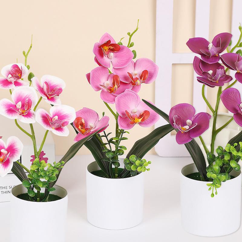 Plastic Bonsai Desktop Ornament Artificial Flower No-fading Butterfly Orchid Multicolor White Flowerpot Fake Butterfly Flower