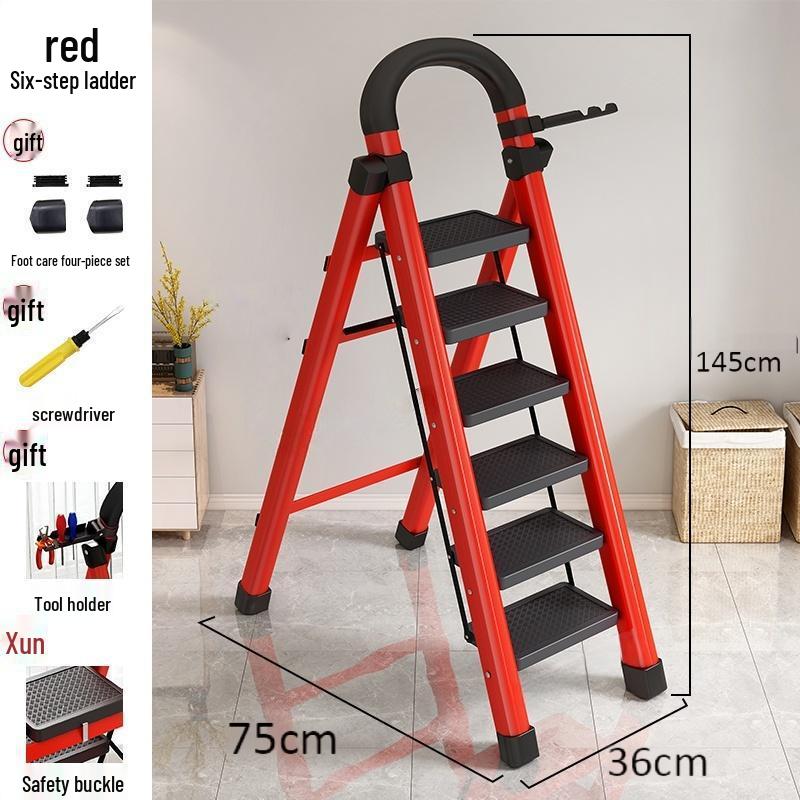 Multi-Functional Carbon Steel Folding A-Frame Telescopic Step Ladder for Indoor Use
