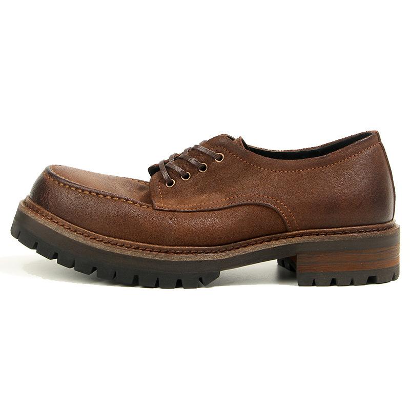 

16-6 масляно-воск матовый ретро туфли с круглым носком туфли из кожи с большим носком толстая подошва модные простые повседневные кожаные туфли 42