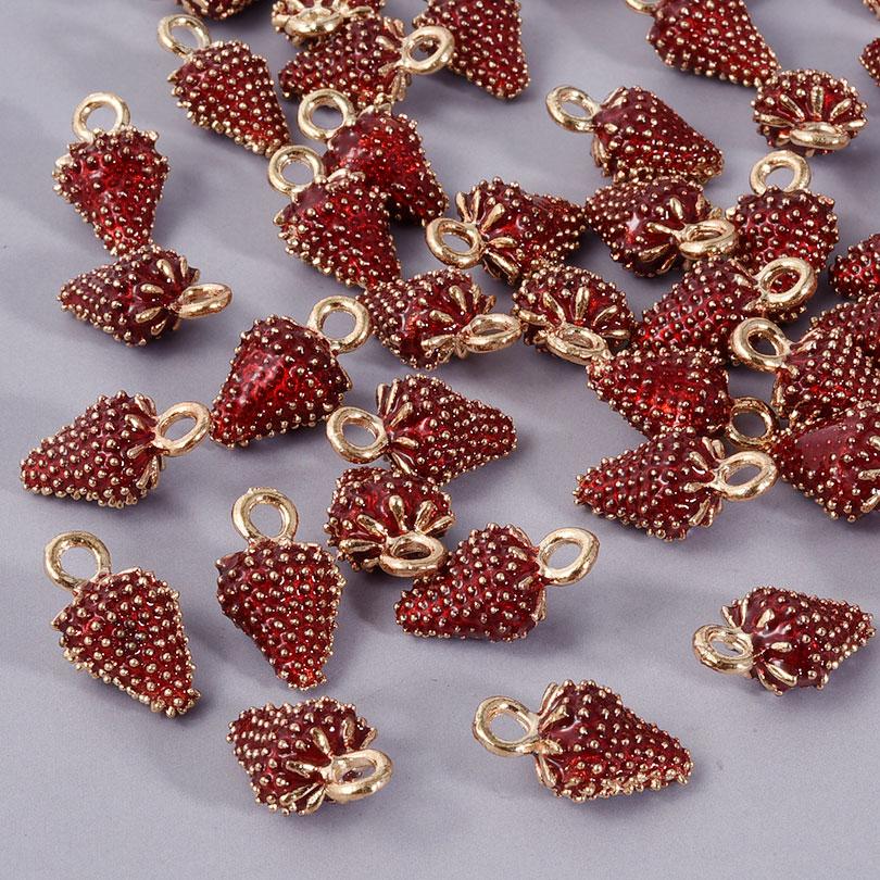 10pcs Cute Strawberry Pendant Charm Enamel Charms For Jewelry Making Supplies Fruit Accessories Handmade Materials DIY Breloque
