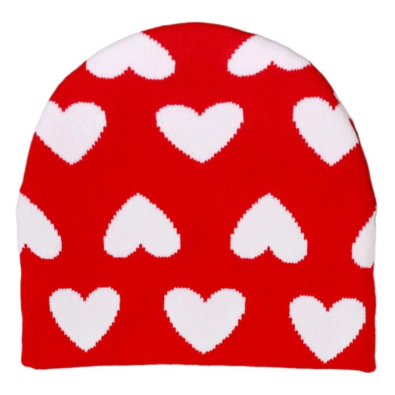 Creative Heart Pattern Beanies Hat Adult Elastic Hat Winter Warmer Knitted Hat Cold Winter Present for Student Teen