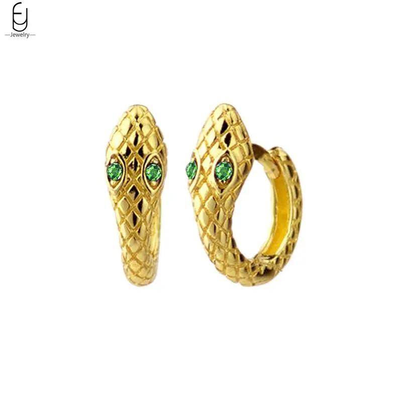 925 Silver Needle Vintage Snake Earrings Women Gold Round Ear Clips Punk Style Fashion Hoop Earrings Women Jewelry