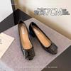 Sheepskin version~ Invisible inner height increase square buckle high heels women's shallow mouth one pedal round head pure desire commuting shoes