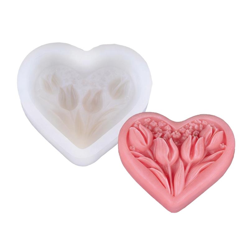 Silicone Heart Shape Molds Handmade Candle Moulds with Dried Flower and Glitters for Resin Crafts and Candle Creations