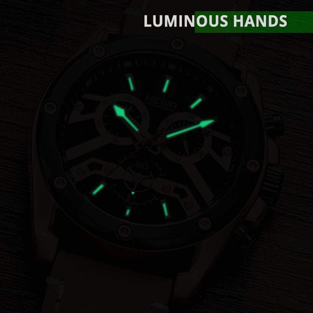 Megir Offizielle Quarz Männer Uhren Mode Echtes Leder Chronograph Militär Uhr Uhr Männer Relogio Masculino Erkek Kol Saati