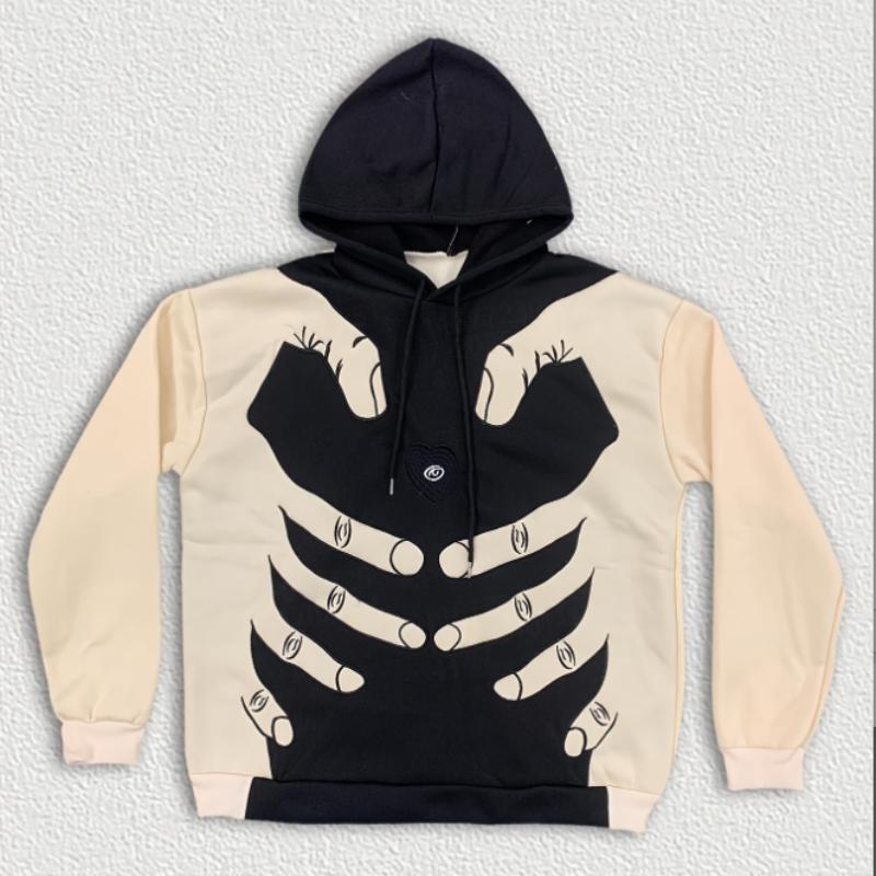 A autumn and winter contrasting loose casual personalized pattern patchwork embroidered fashionable hoodie