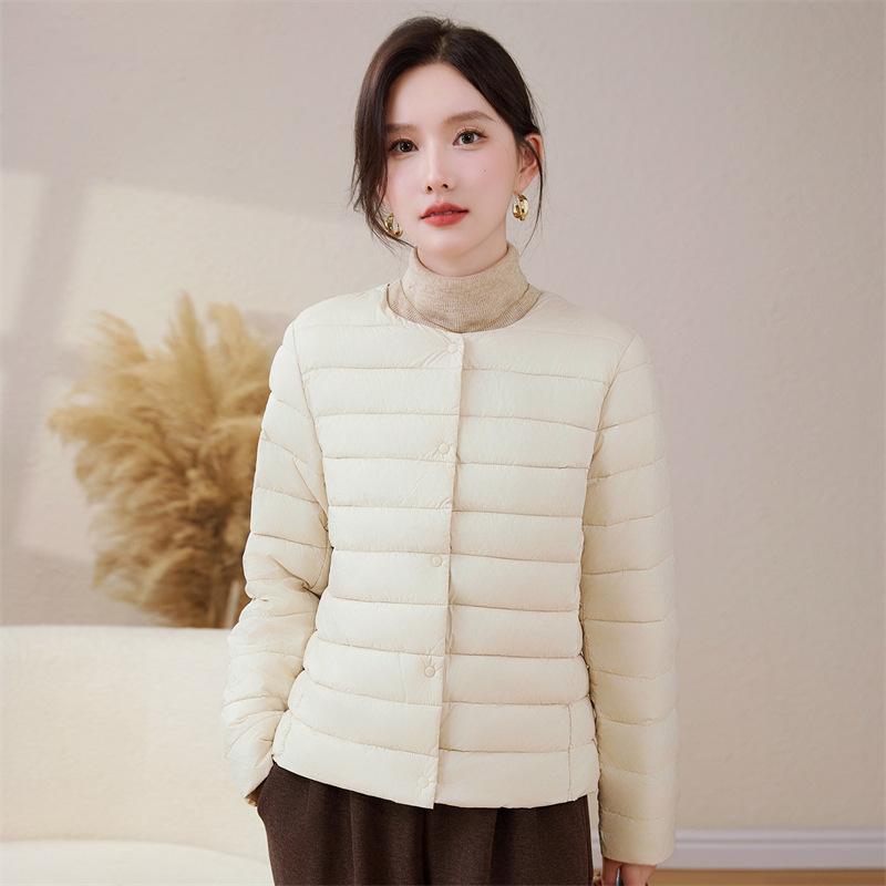 Down cotton liner women's winter short wear light and slim collarless jacket with fashionable warm small cotton-padded jacket
