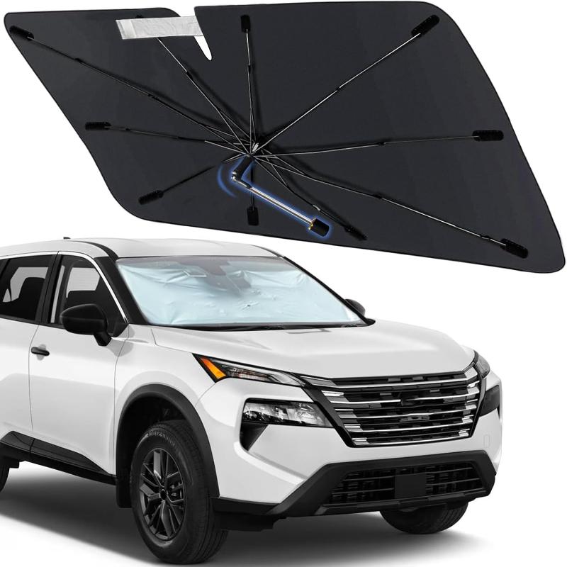 Windshield Sun Shade Umbrella for Nissan Rogue 2014-2025, Foldable Car Sunshade for Front Windows with 360° Rotating Shaft, Custom fit Rogue Sun Visor