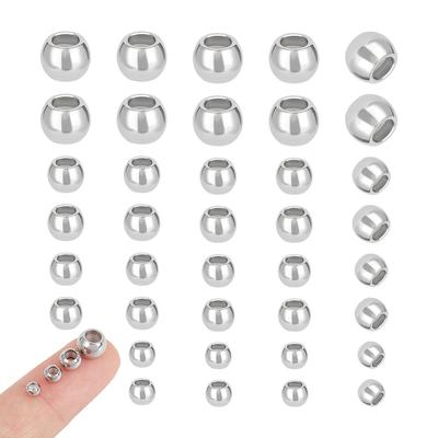 304 Stainless Steel Beads, with Rubber Inside, Slider Beads, Stainless Steel Color, 4~7.8x3.3~6.4mm, Hole: 1.8~3.6mm, 40pcs/box