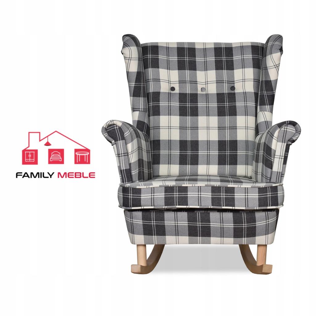 Fotel uszak Winston bujany skandynawski FamilyMeble krata granatowo - biała