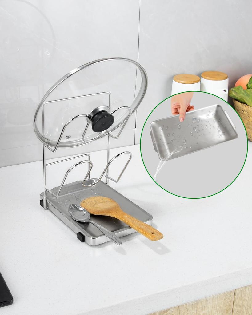 YQh Kitchen Pot Lid Cutting Board Stainless with Stainless Steel Multifunctional Kitchen Pot Lid Storage for Countertop Use & Stand, Steel, Tray,