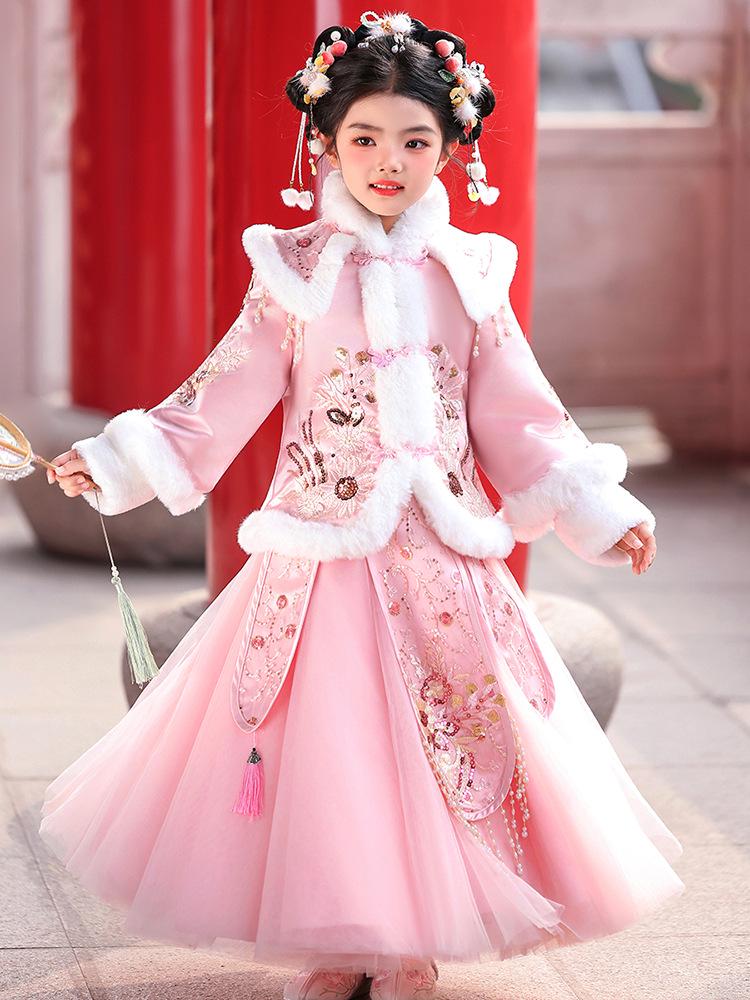Winter 2025 Girls' Hanfu: New Year's Chinese Tang Suit & Skirt Set