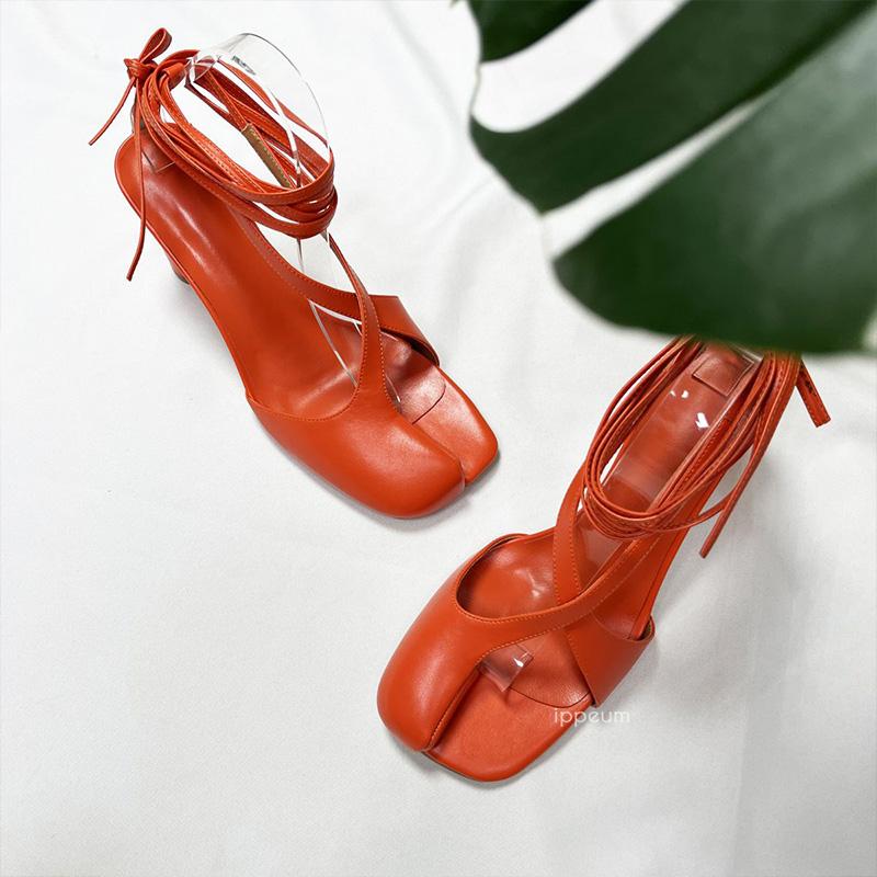Fashion IPPEUM Split Toe Sandals Women Plus Size 43 Orange High Heels Ankle Straps Shoes 2024 Sandalias De Mujer