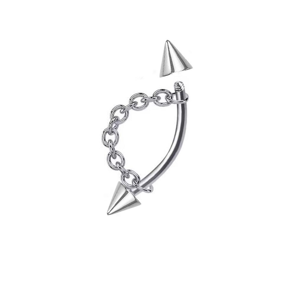 Multifunktionaler Lippen- und Augenbrauenstecker aus Edelstahl mit Kette und Konusdesign