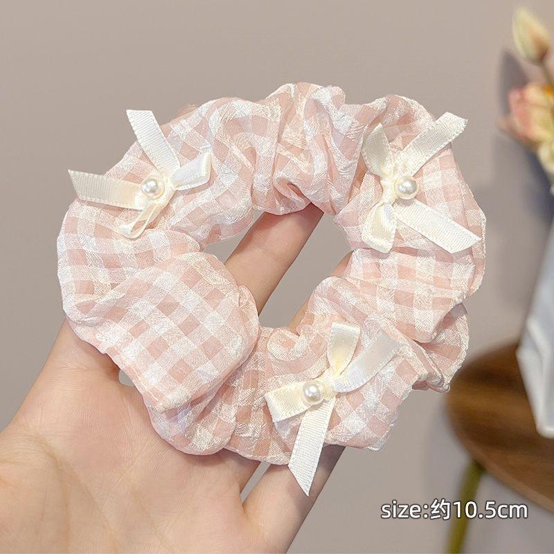 Sweet Satin Checkerboard Bow Hair Tie Women Ponytail Cute Hair Ring Fashion Hair Accessories