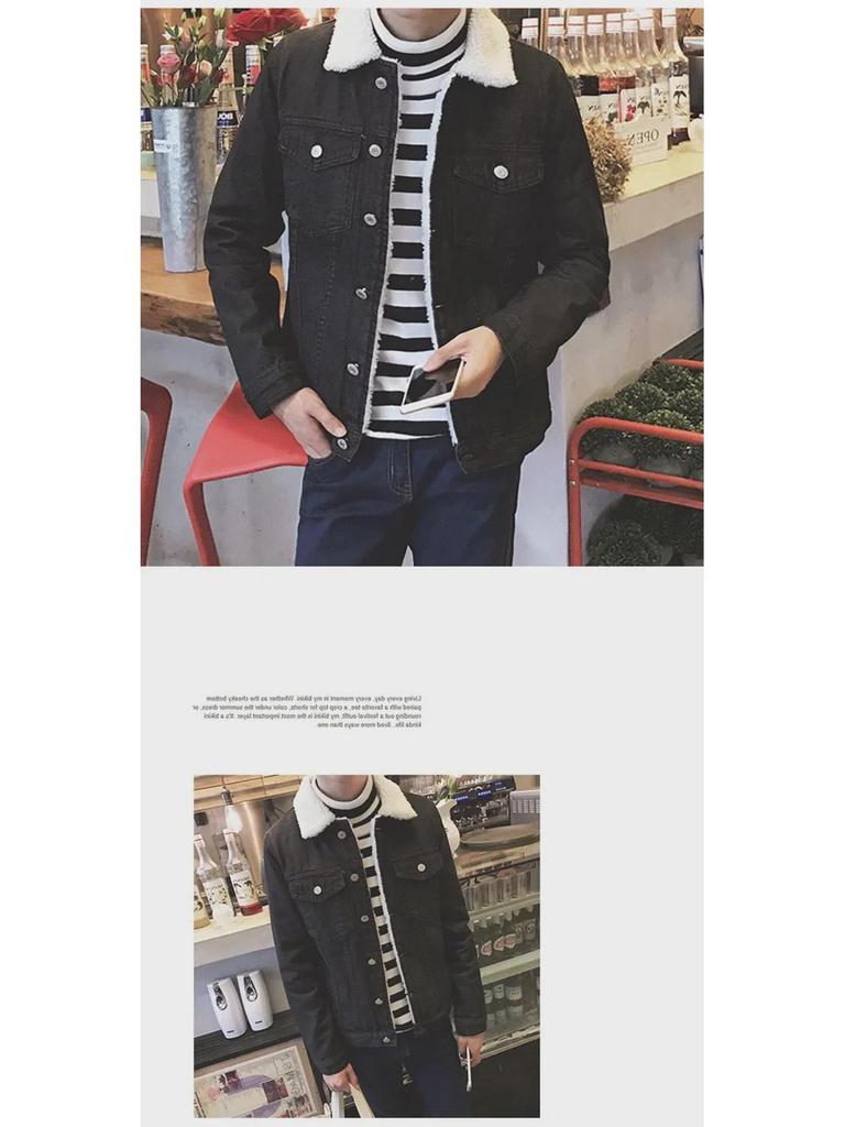 Heren Slim Fit Winter Denim Jas met Velvet en Lamswol Voering