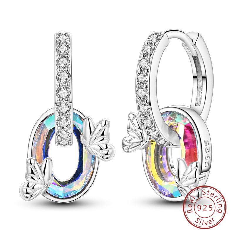 Hoop Earrings 925 Silver Starlight Crystal Circular Snake Bone Hoop Earrings For Women Fashion Birthday Jewelry Gift