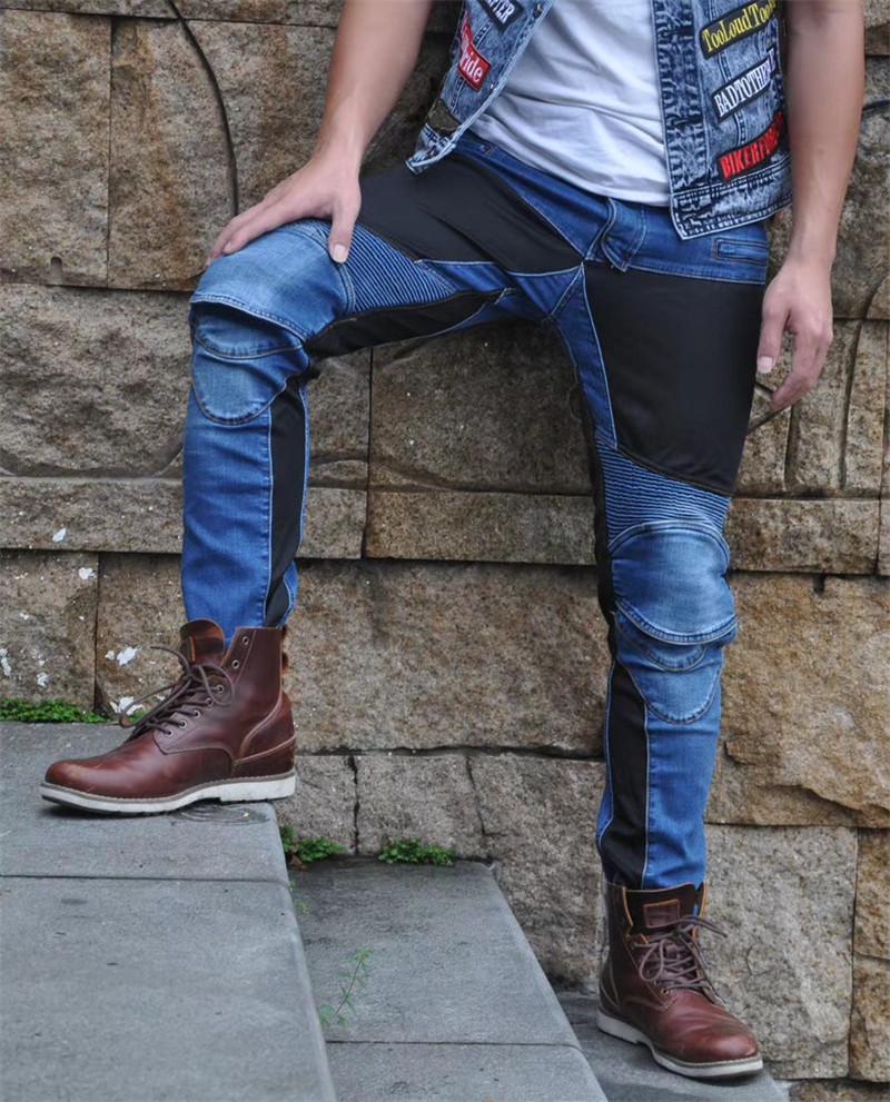 PK719 Blugi de vară pentru bărbați pentru motocicletă: Pantaloni de curse din plasă elastică respirabilă cu protecții