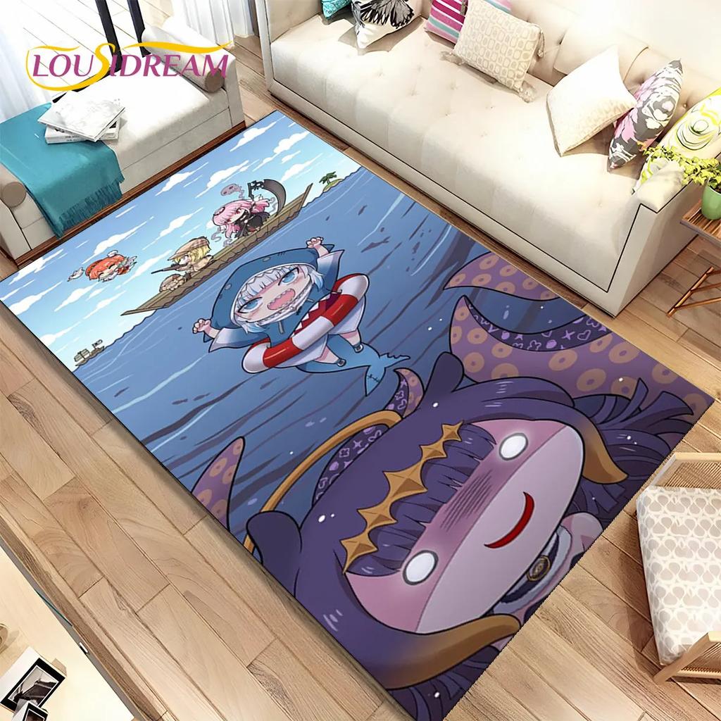 Gawr Gura Hololive Niedlicher Anime-Teppich, groß, Teppich für Wohnzimmer, Schlafzimmer, Sofa, Fußmatte, Dekoration, rutschfeste Bodenmatte für Kinder