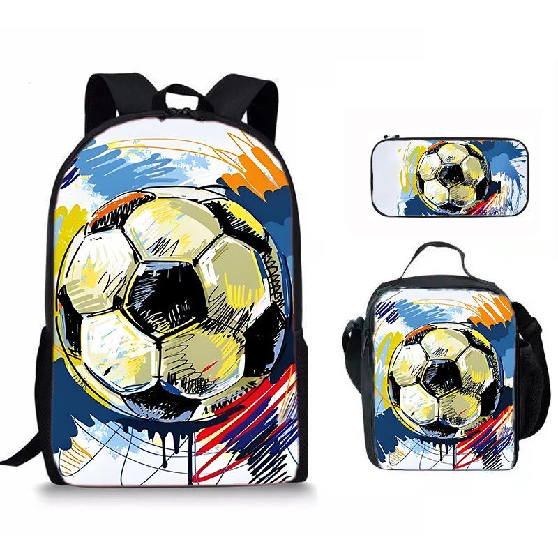 Classico Popolare Divertente Nuovo Calcio Stampa 3D 3pz/Set Alunno Zaini Scolastici Zaino per Laptop Zaino a Spalla Borsa Pranzo Astuccio