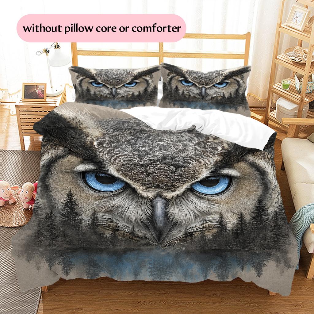 Owl and Its Reflection  Pattern Bedding Quilt Set Quilt Cover Pillowcase Home Decoration  Gift (1 * duvet cover + 2 * pillowcase, without core)