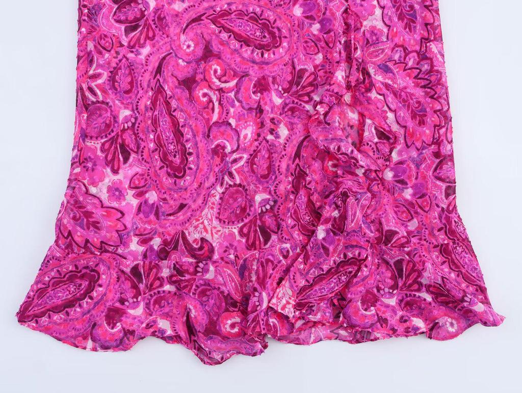 European & American Women's Summer 2025 Backless Patchwork Ruffle Hem Midi Dress with Spaghetti Straps