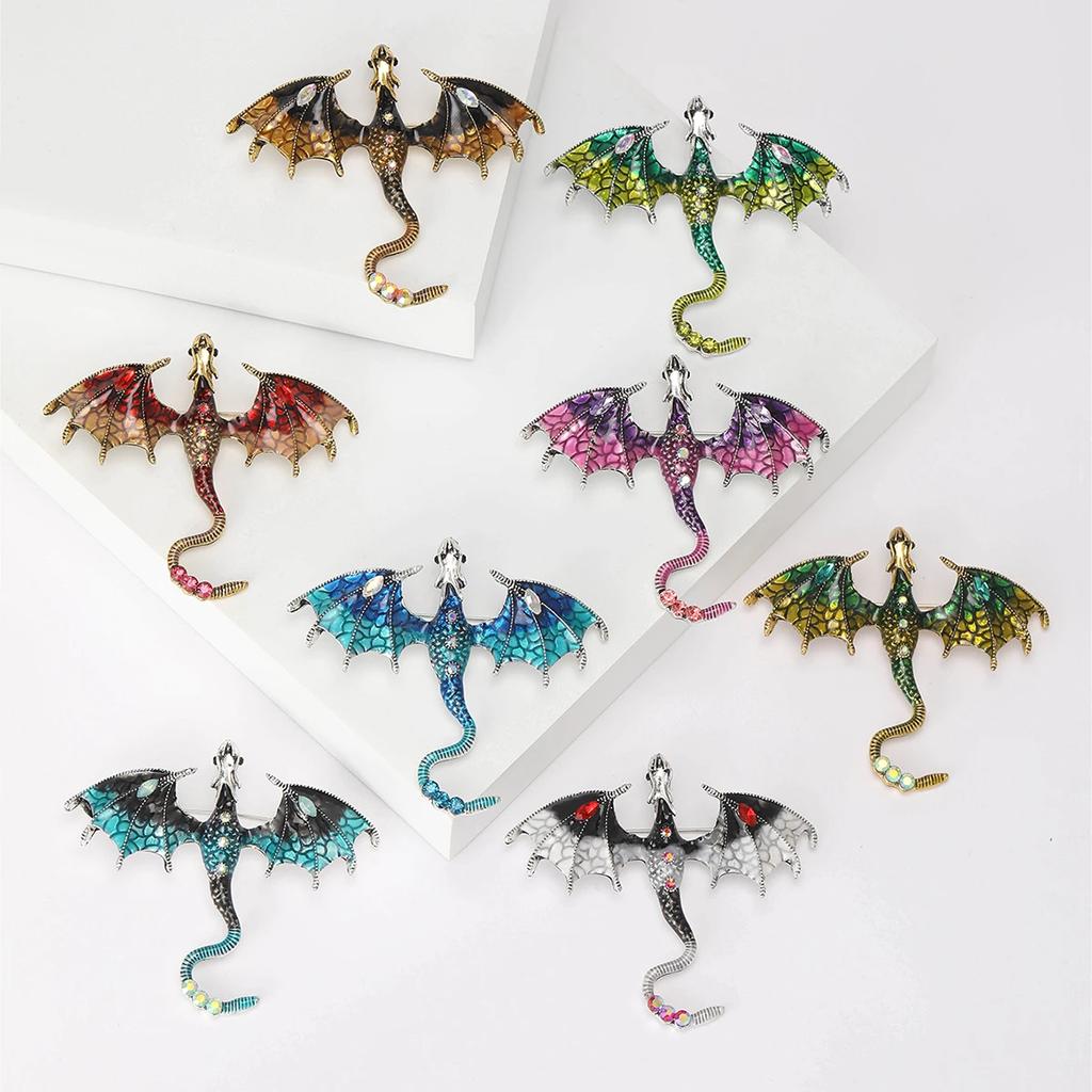 Enamel Flying Dragon Brooches for Men Dragons Pins 8-color Available Office Party Friend Gifts Accessories