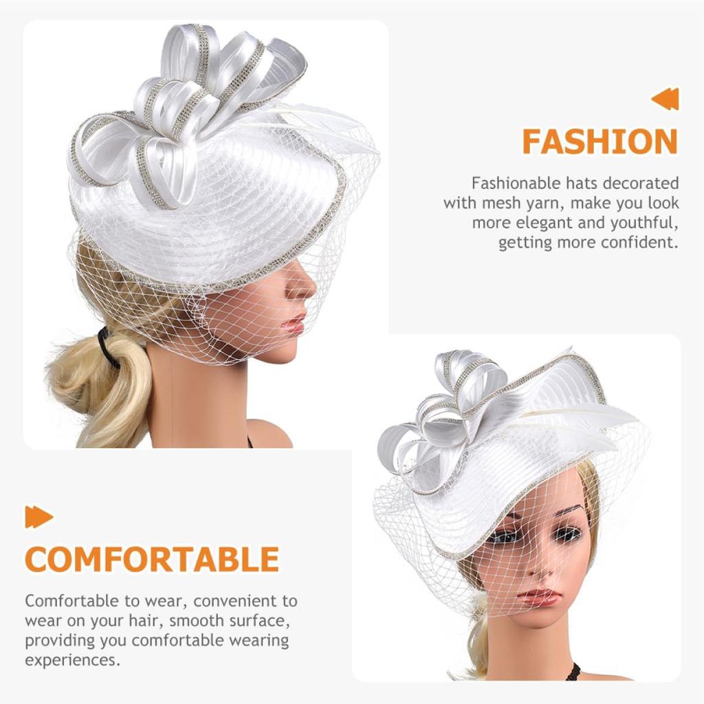 Weißer Leinen Fascinator Hut für Damen, Elegantes Cocktail-Teeparty Haarband mit Schleier, Leichte Hochzeitsfeier Kopfschmuck, Modisch Besonder