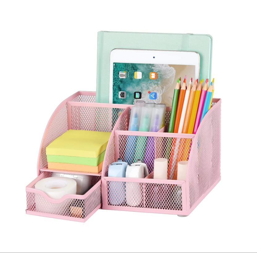 Büro-Schreibtisch-Organizer und Zubehör mit Netz-Stifthalter 6 Fächer Leder Hohe Qualität