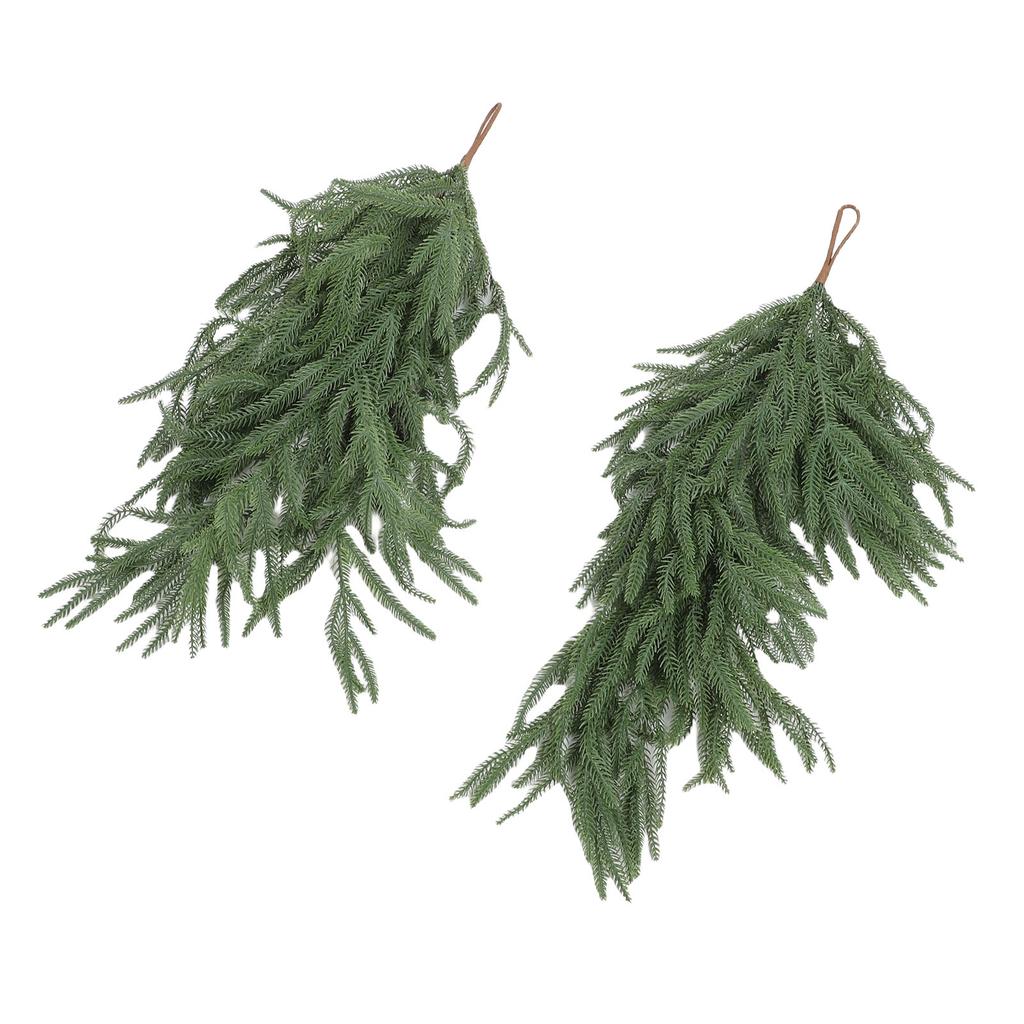 2 Pcs Norfolk Pine Teardrop Swag 26.77 Inch Length Plastic Artificial Pine Needle Teardrop Wreath for Home Decoration