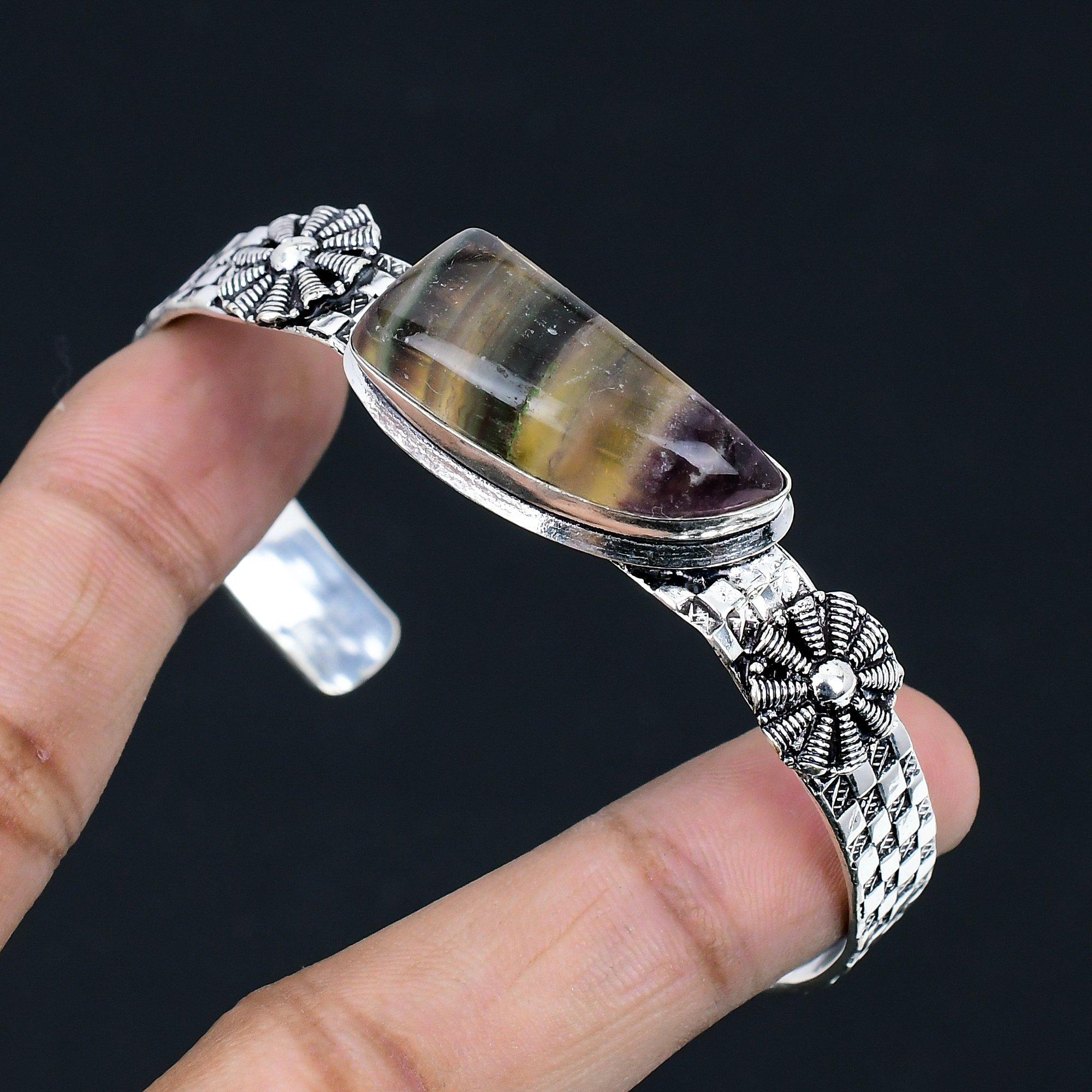 

Trillion Multi Fluorite Gemstone Sister Elegant New Bangle 925 Sterling Silver Adjustable
