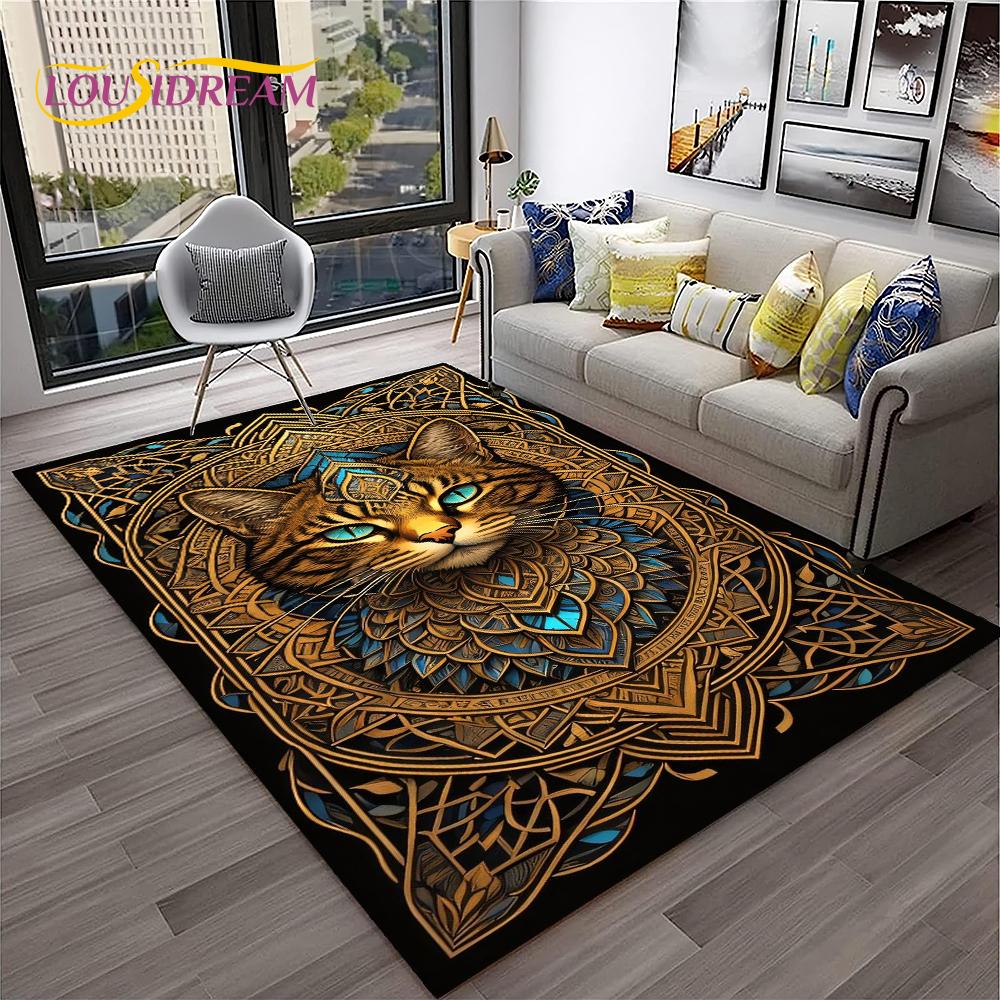 Alfombra con dibujos de flores y gatos bonitos de estilo pastoral para el hogar, sala de estar, dormitorio, sofá, decoración, alfombra para área de juegos para niños, alfombra antideslizante