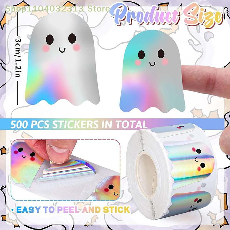 1/500pcs Halloween Ghost Stickers Roll Ghost Decorative Self-Adhesive Paper Decals For Halloween Party Floor Wall Stickers