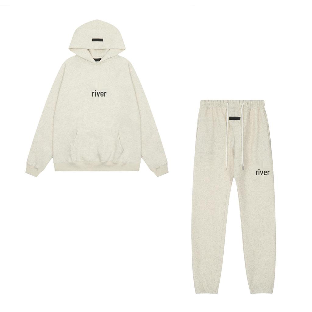 Herbst/Winter Unisex FOG ESSENTIALS Beflockter Hoodie Sweatshirt – Paar Lockerer Schnitt mit Plus Samt