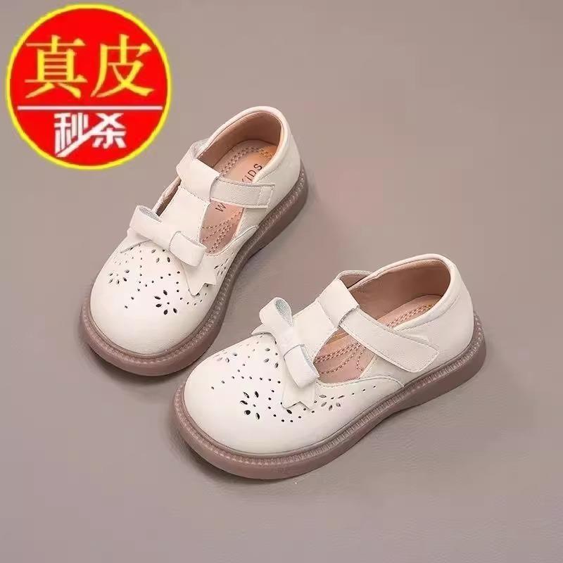 

Маленькие кожаные туфли для девочек из натуральной кожи, весенние и осенние детские одиночные туфли в британском стиле на мягкой подошве с полыми отверстиями. 34 белый