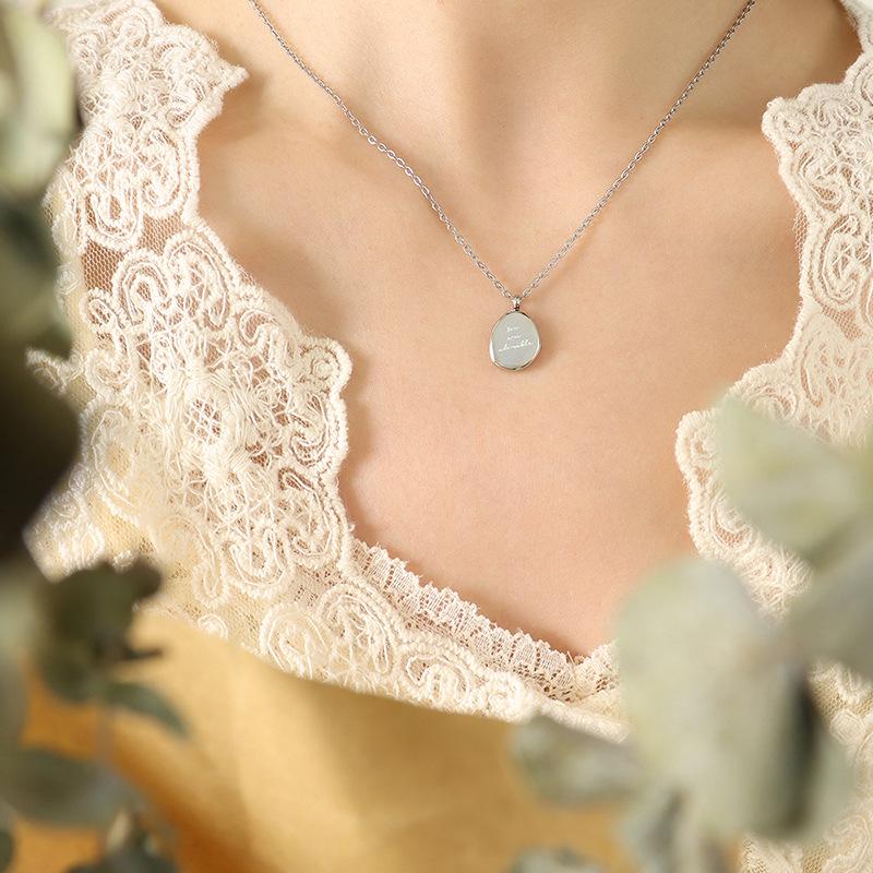 18K Gold Plated Titanium Steel Oval Letter Pendant Necklace for Women