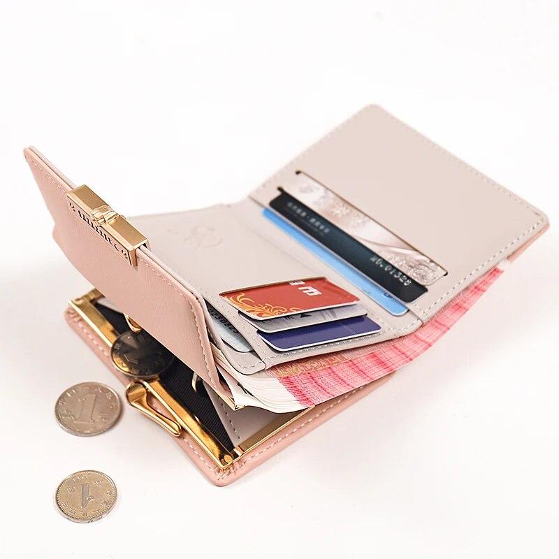 Purse Women's Summer New Korean PU Printed Buckle 3 Fold Bag Simple All-in-one Short Women's Money Clip Multi-card Folding Flap