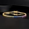 A New 2mm Square Copper Inlay Gradual Change Color Zircon Four-claw Bracelet Plated with 18k Gold, Popular