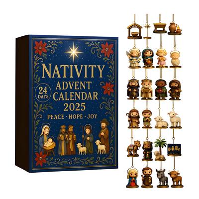 New Christmas Advent Calendar 24PCS Countdown Calendar Blind Box for the Birth of Jesus Home Xmas Tree Decor Supplies 2025