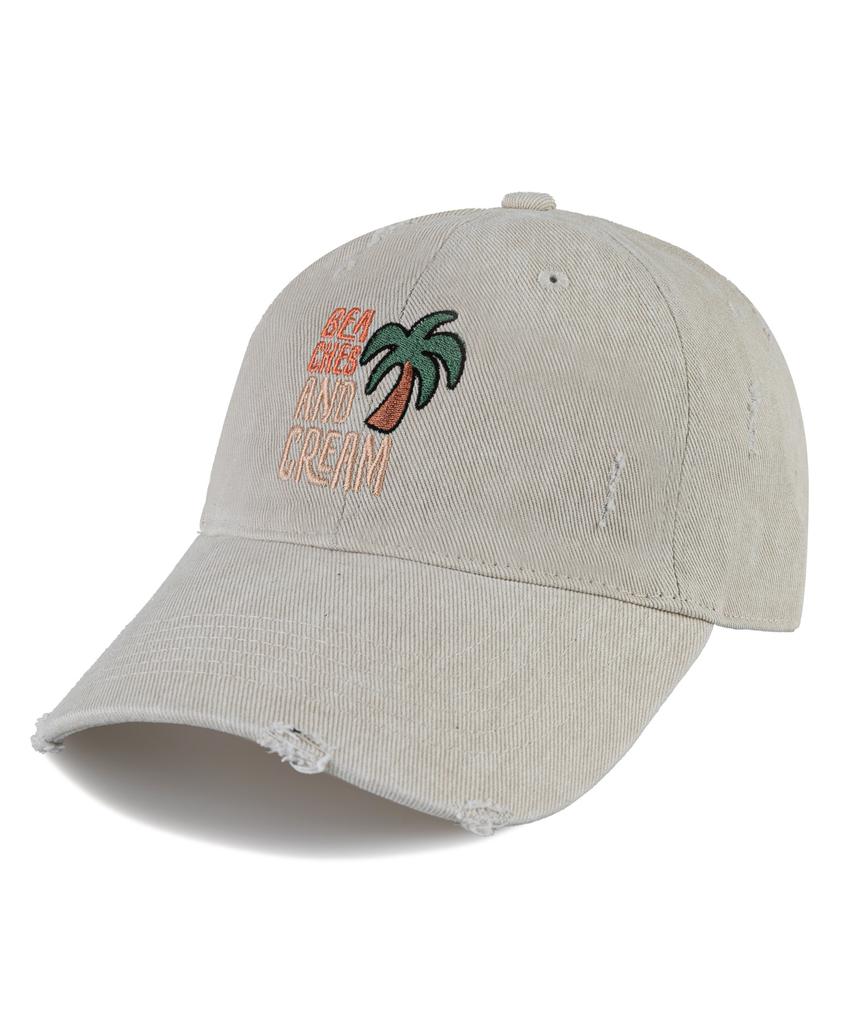 Bichiseuaenkeulim Palm Tree Pigment Damage Ball Cap-Light Beige