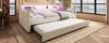 Tagesbett, 90 x 200cm, Schlafsofa, Tagesbett mit Lattenrost (ohne Matratze), Mit LED-Leuchten, Bett mit Ausziehbett, USB-Ladeanschluss, Leinen, Beige