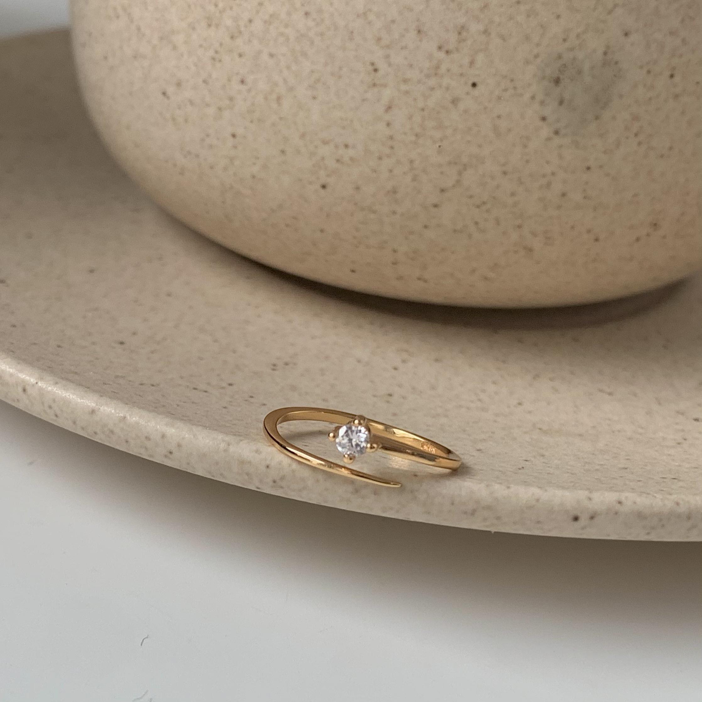 

925 Sterling Silver Inlaid Zircon Mini Lines Open Ring For Women New Trend Jewelry Gift Gold