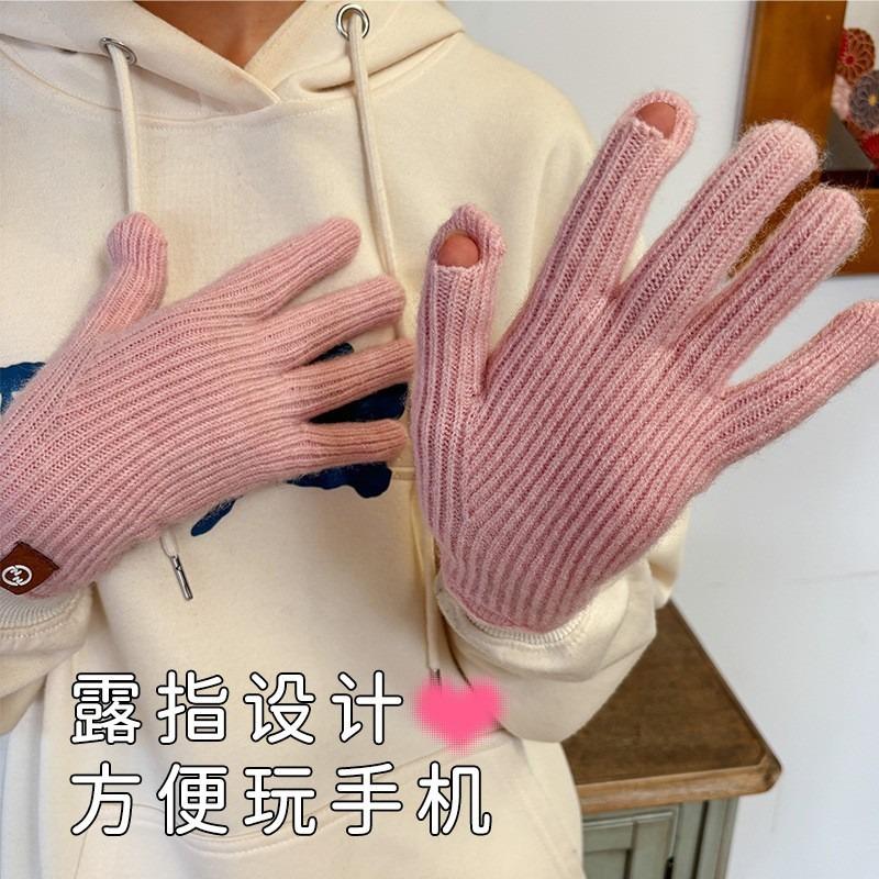 Wool Winter Gloves Open Fingers Warm Gloves Lace Cashmere Wool Knitted Gloves Autumn and Winter Adult