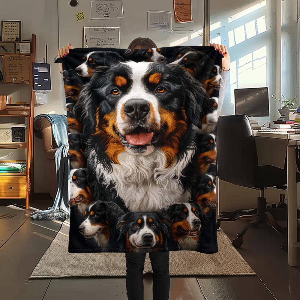 1Pc Bernese Dog Print Flannel Blanket, High Quality Comfortable for All Seasons, Home Decor, Warmth and Comfort, Perfect for Christmas Gifts