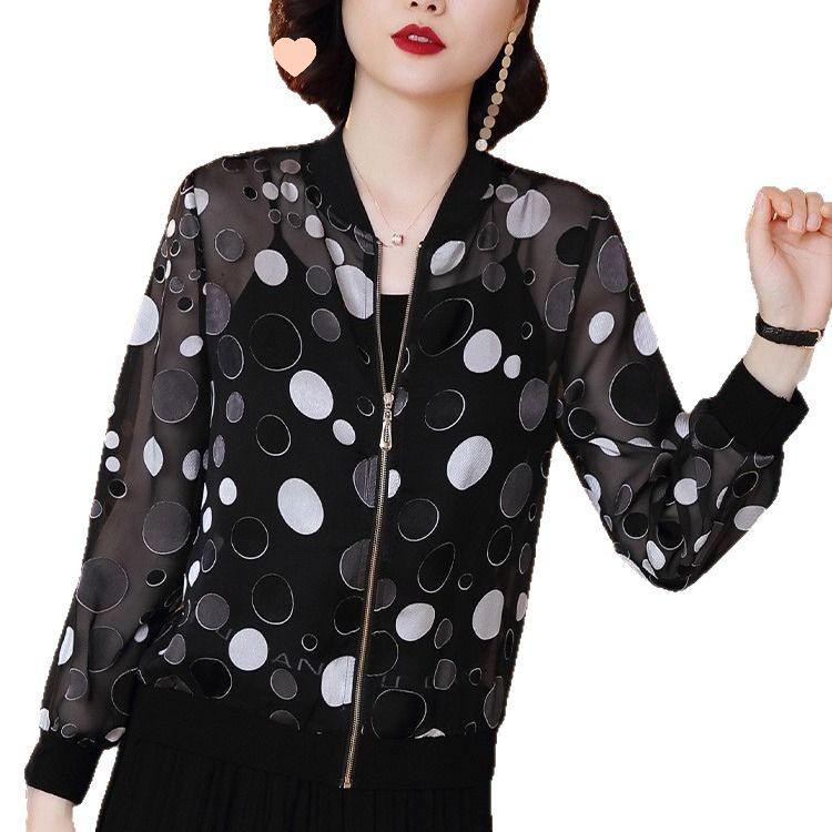 Spring/Summer 2025 Women's Lightweight Plus Size Chiffon Baseball Jacket - Korean Style Loose Fit