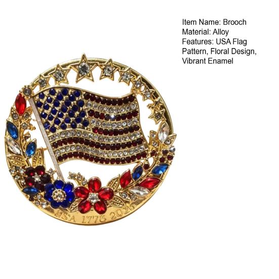 Brooch Pin American Flag Flower Blooming Enamel Lapel Pin