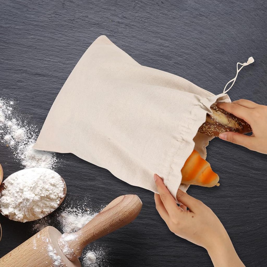 Linen Large Drawstring Storage Bags, 2Pcs Reble 12 x 16 in Cotton Bread Bags Keeps Bread Fresh for Dinner Party & Bakery