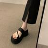 2025 New Elevated Round Toe Thick Heel Solid Color Summer Slipper Fashionable Open Toe Trendy Slip-On Shoe Small Fragrance Style