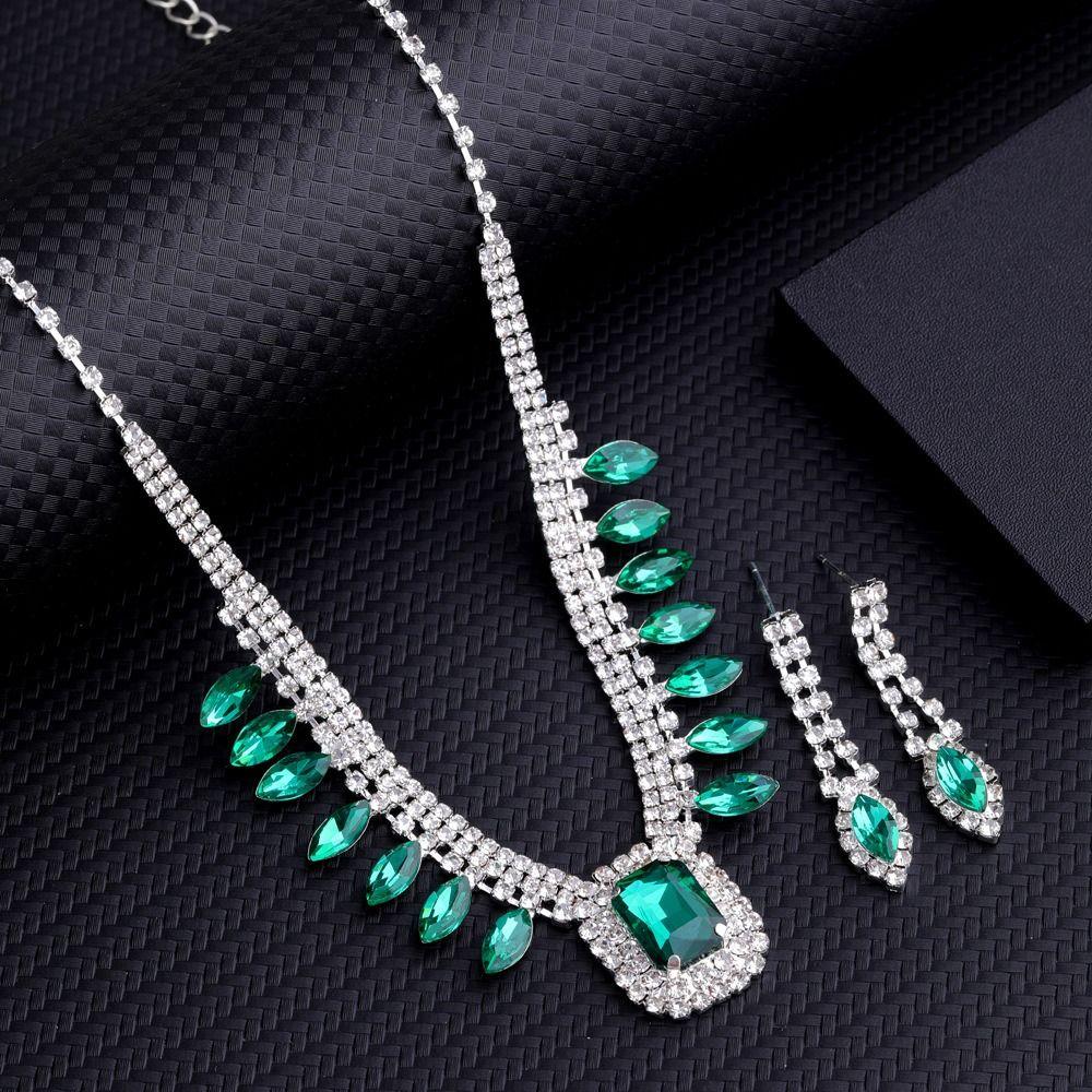 Exquisite Earrings Shining Necklace Bridal Rhinestone Jewelry Set Women